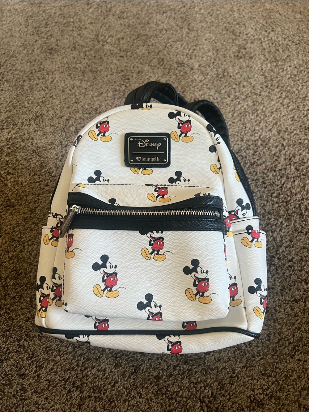 Loungefly White Mickey Mouse Mini Backpack with Red and Yellow Accents